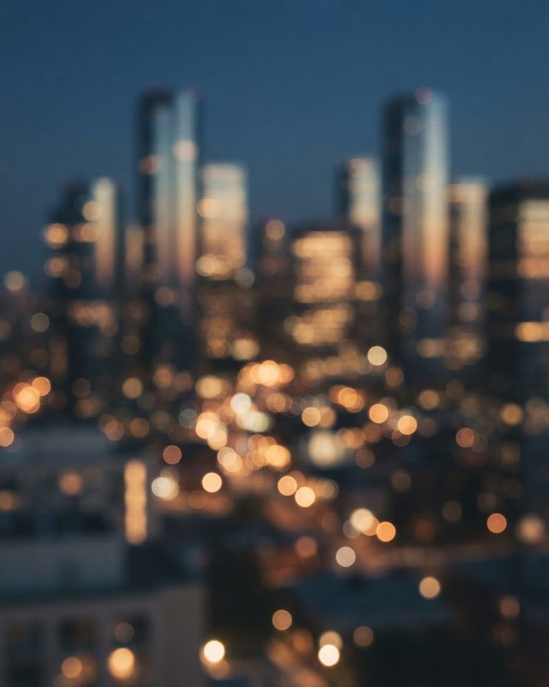 Blurred city lights at dusk
