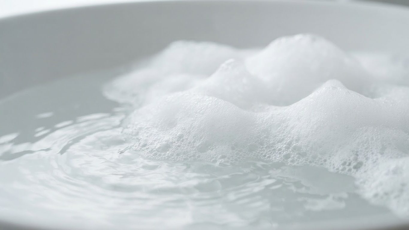 White cleansing foam lather on water
