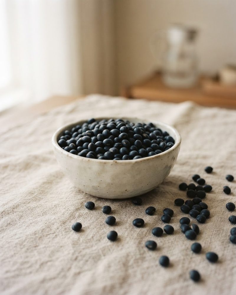 Korean black soybeans in a ceramic bowl