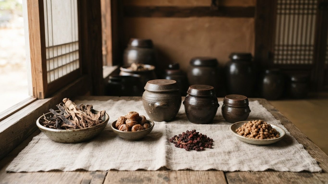 Fermented Korean herbal ingredients with earthenware jars