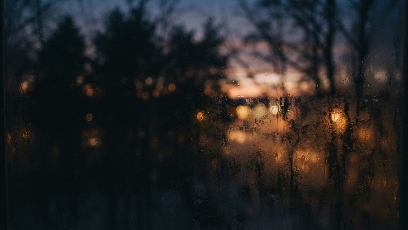 Evening light through frosted glass with trees in silhouette