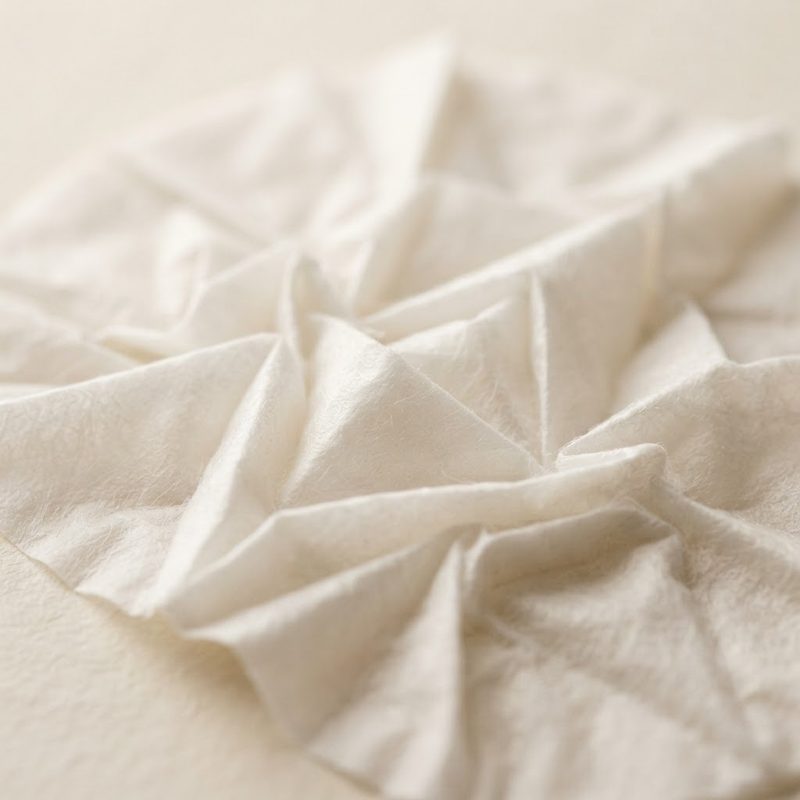Close-up of white sheet mask fabric in precise folds